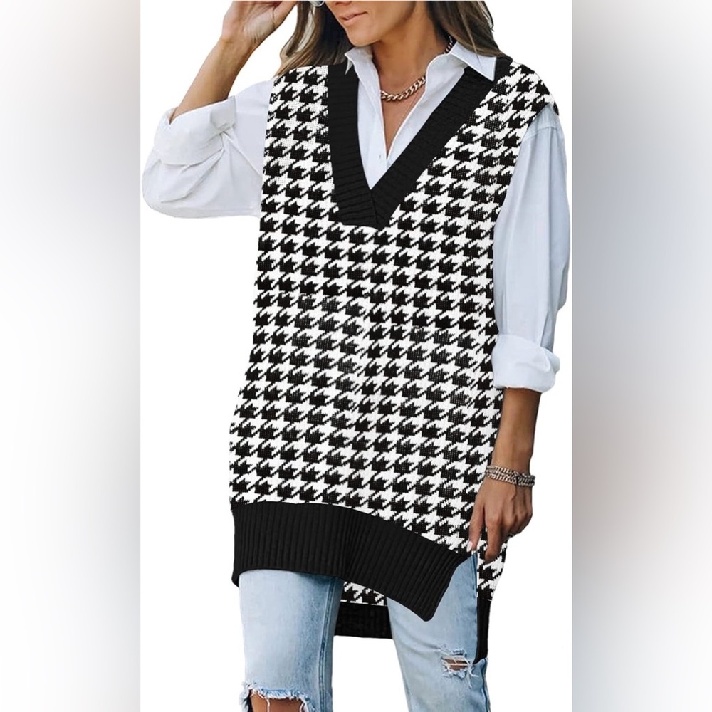 Black and White Houndstooth Women's Sweater Vest